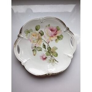 VTG Lehmann Arzberg Red Lion Mark Bavaria Porcelain Pink‎ Roses Cake Plate 10"